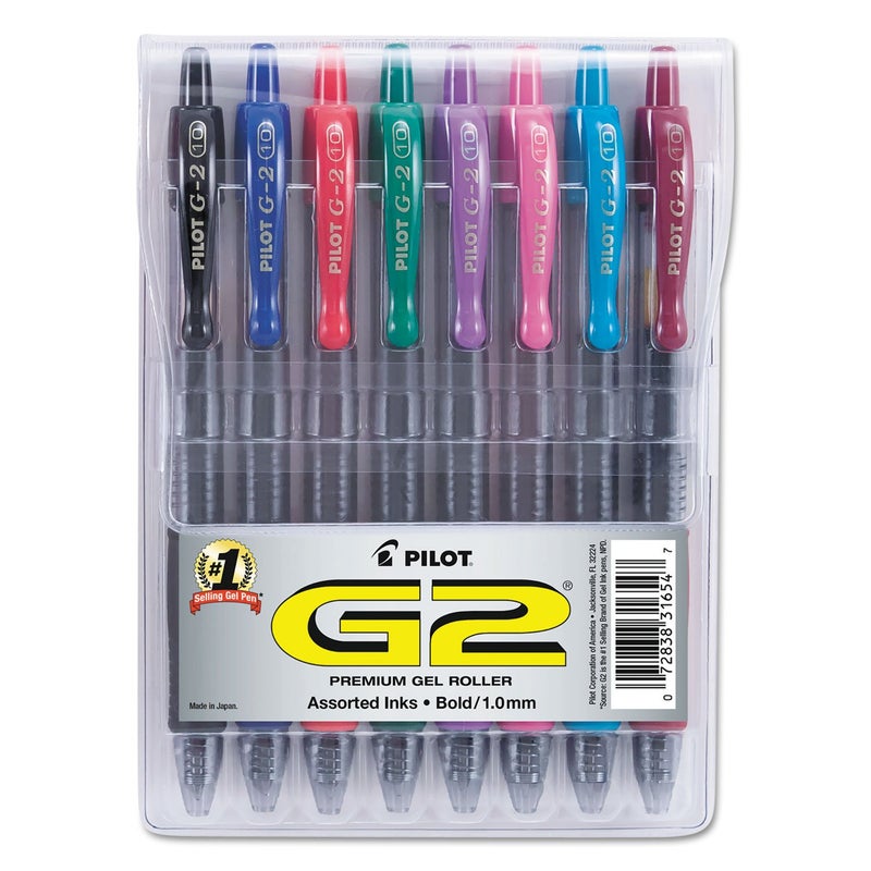 Pilot G2 Premium Retractable Gel-Ink Rolling Ball Pens, Bold Point (1.0mm), 1.0 Gel Pens, Assorted, 8-Pack - Ideal for School, Journaling, & Office Writing - Image 1